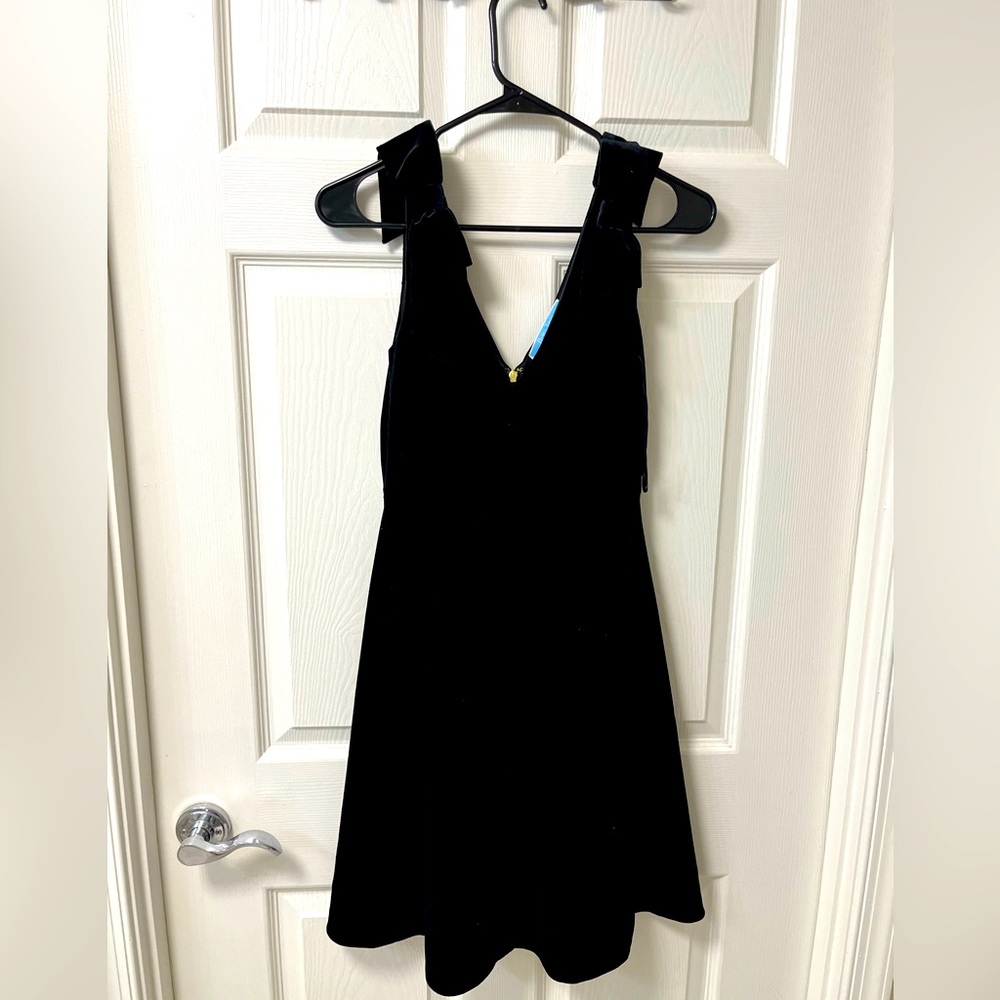 Black velour bow tie a line cocktail dress